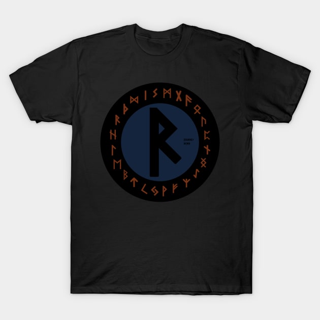 Blue Raidho Elder Futhark  | Viking Rune Symbol T-Shirt by DepicSpirit